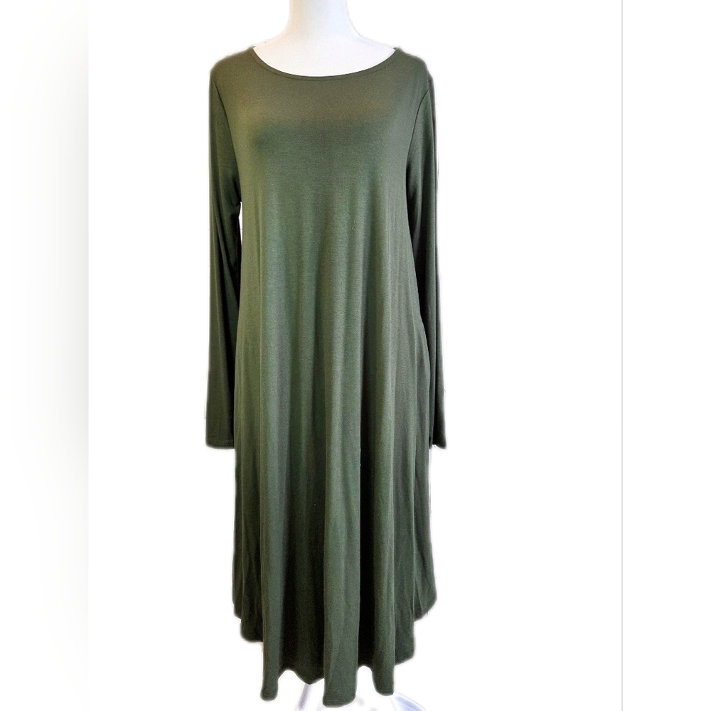 Zenana Outfitters Olive Long Sleeve Swing Dress